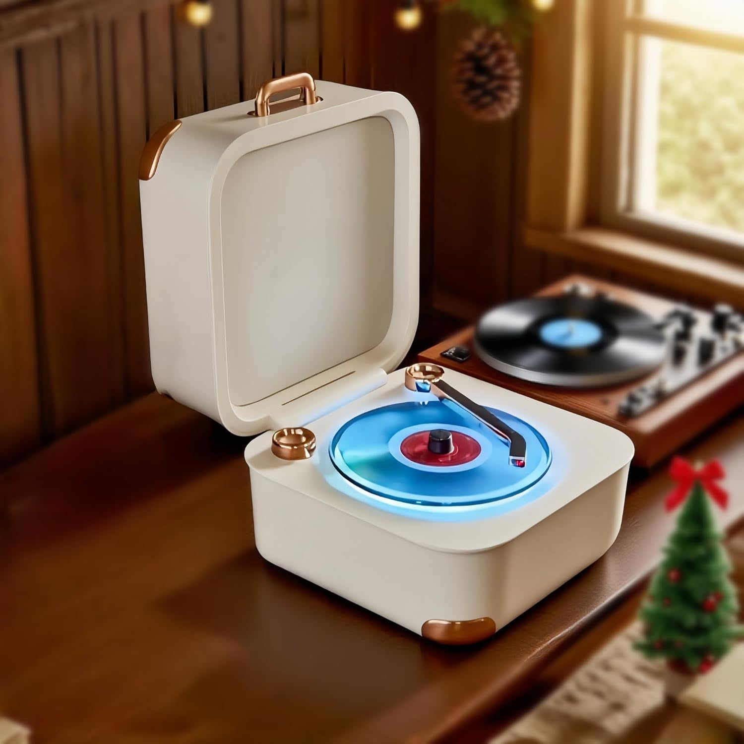 Retro Vinyl-Style Bluetooth Speaker — RGB Mood Light, Portable Sound for Desk & Home